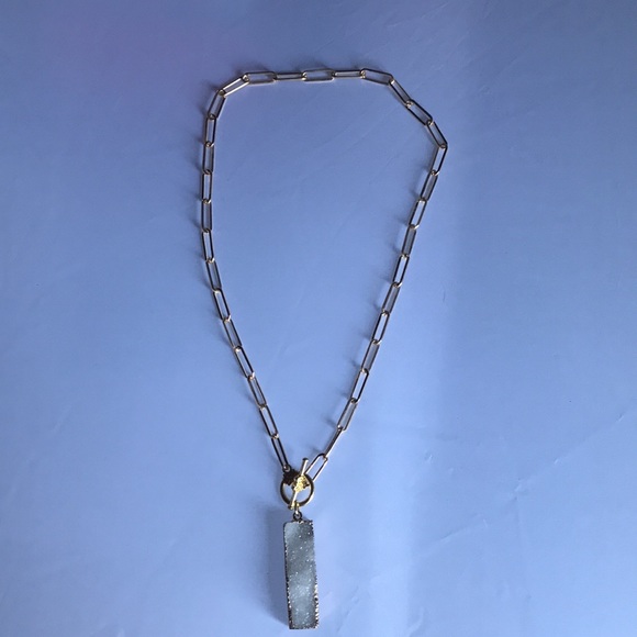 New! Quartz Druzy Stone Pendant Necklace - Picture 2 of 16